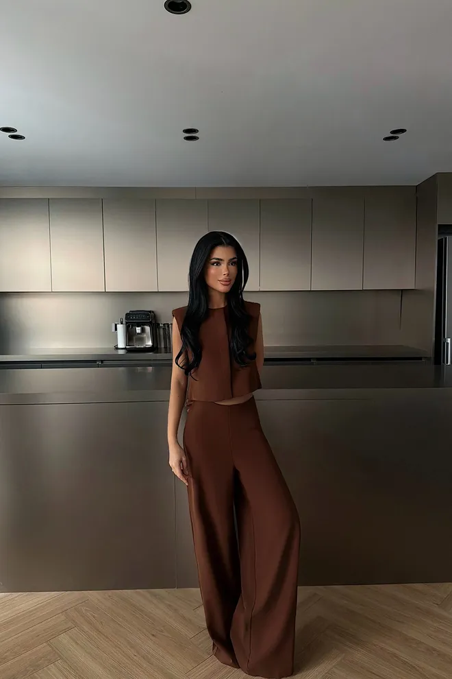 EYYO ATELIER Brown Casual Elegant Set Wholesale Clothing Lounge