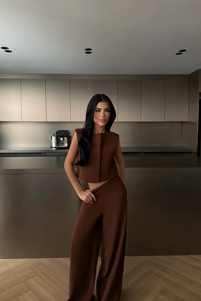 EYYO ATELIER Brązowy Casual Elegancki Komplet Hurtowa sprzedaż odzieży Casual