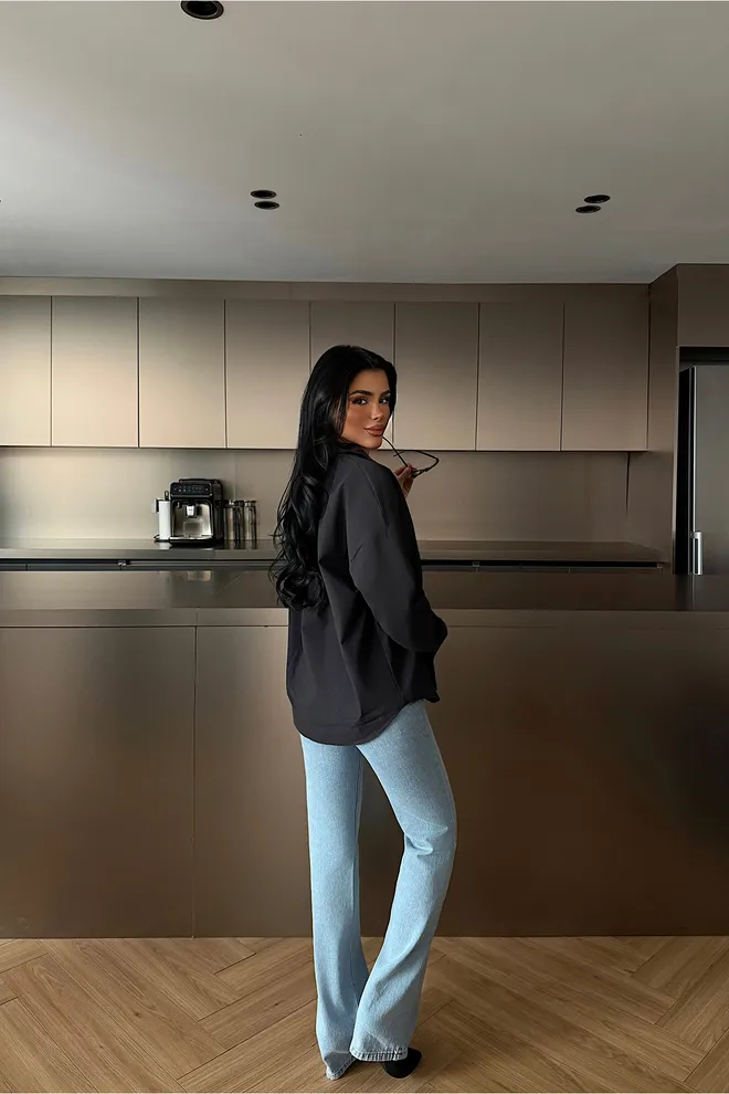 EYYO ATELIER Black Oversized Casual Shirt With Notched Neck Wholesale Clothing Spring