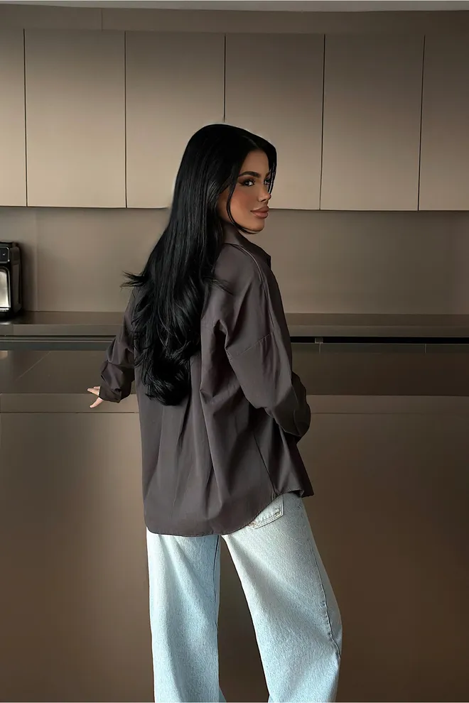 EYYO ATELIER Black Oversized Casual Shirt With Notched Neck Wholesale Clothing Spring