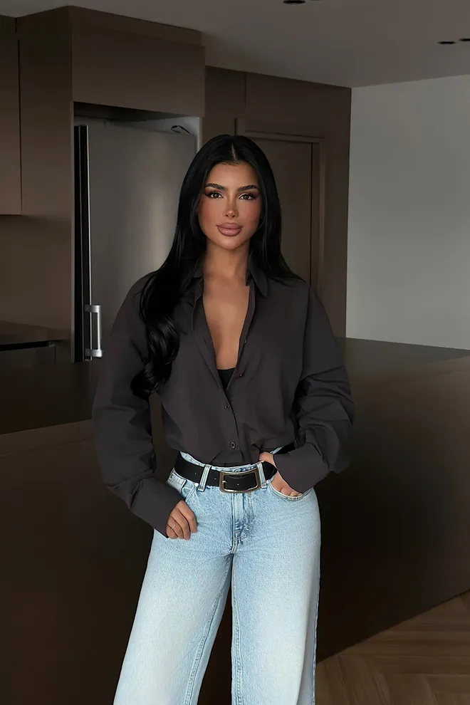 EYYO ATELIER Black Oversized Casual Shirt With Notched Neck Wholesale Clothing 1