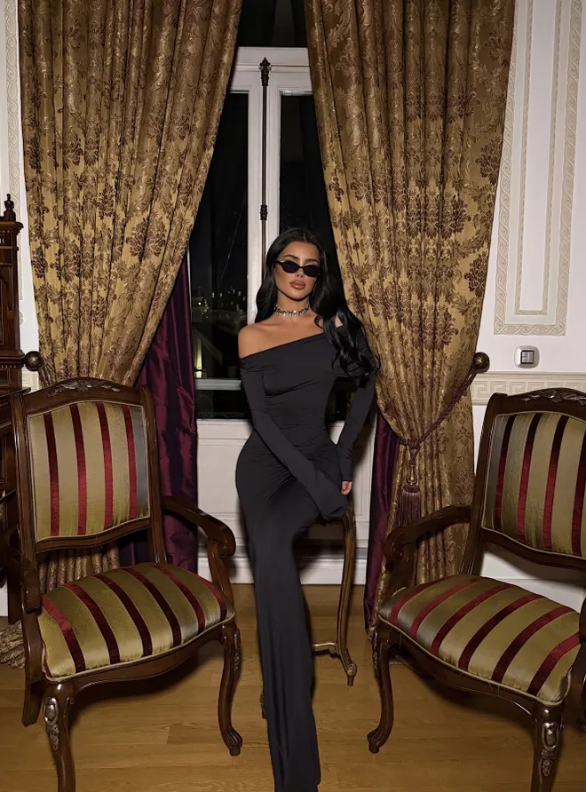 EYYO ATELIER Black Elegant Sheath Dress With Off Shoulder Neck Wholesale Clothing 1