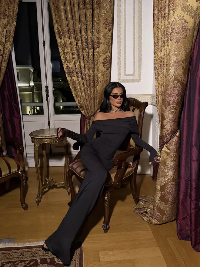 EYYO ATELIER Black Elegant Sheath Dress With Off Shoulder Neck Wholesale Clothing Sexy