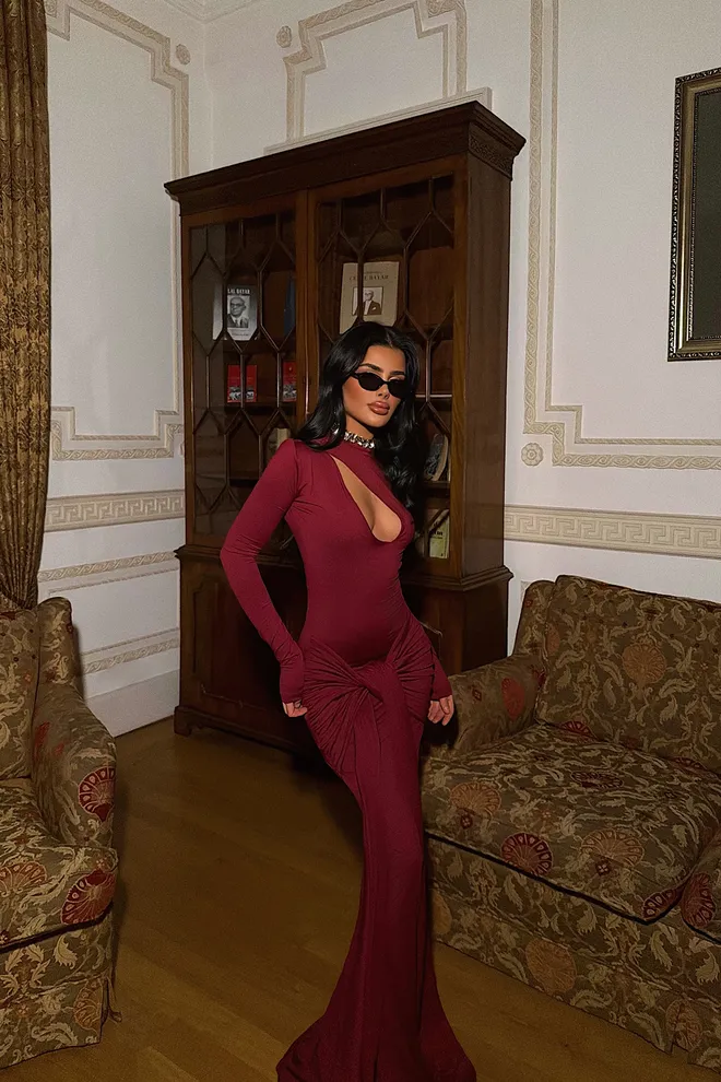 EYYO ATELIER Bordeauxrot Bodycon Kleid Bodenlang Großhandelskleidung Sexy