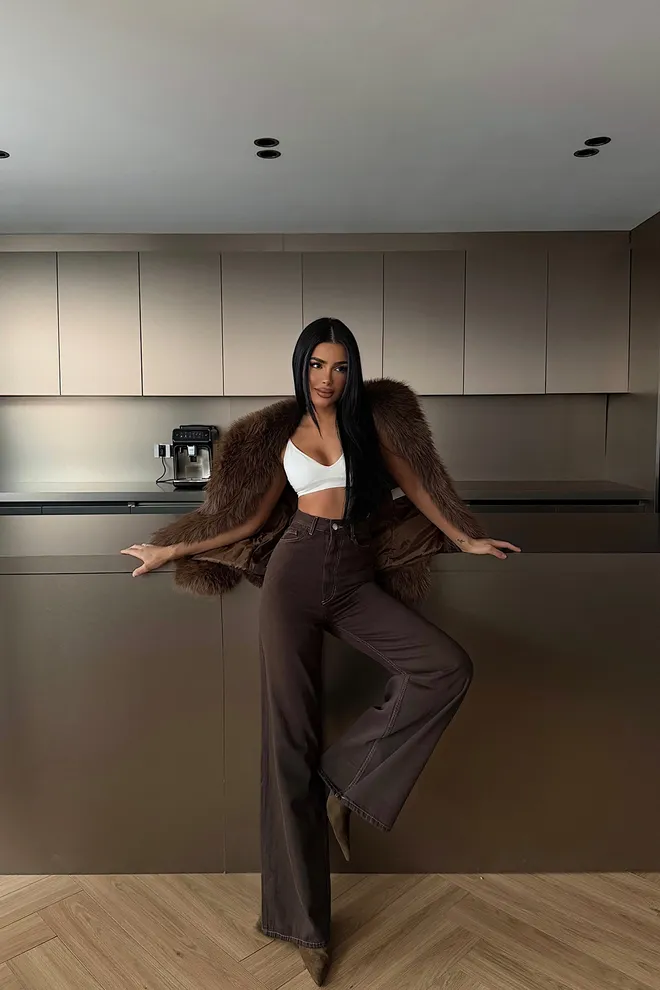 EYYO ATELIER Vaqueros Marrón Cintura Alta Pierna Ancha Palazzo Ropa al por mayor Casual