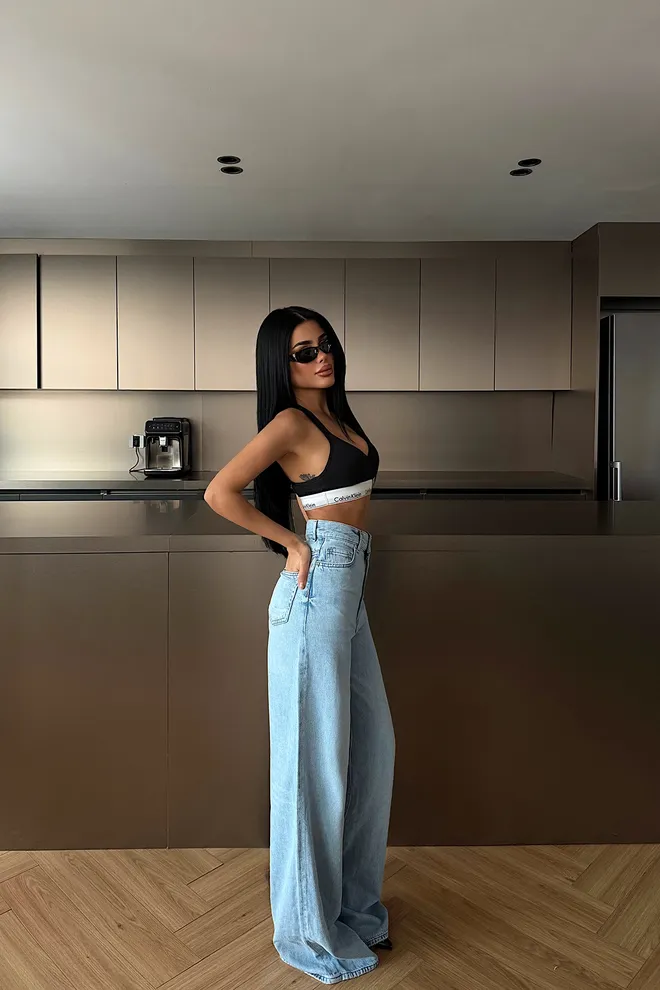 EYYO ATELIER Blue Jeans Palazzo High Waist Wide Leg Wholesale Clothing Lounge