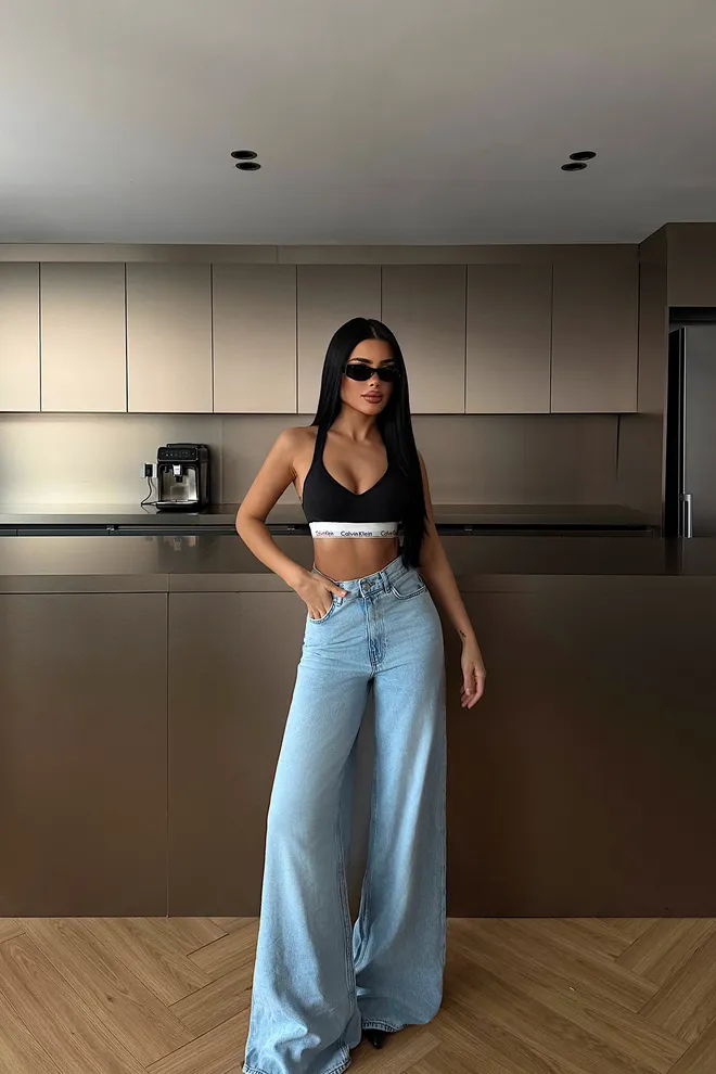 EYYO ATELIER Blue Jeans Palazzo High Waist Wide Leg Wholesale Clothing 1