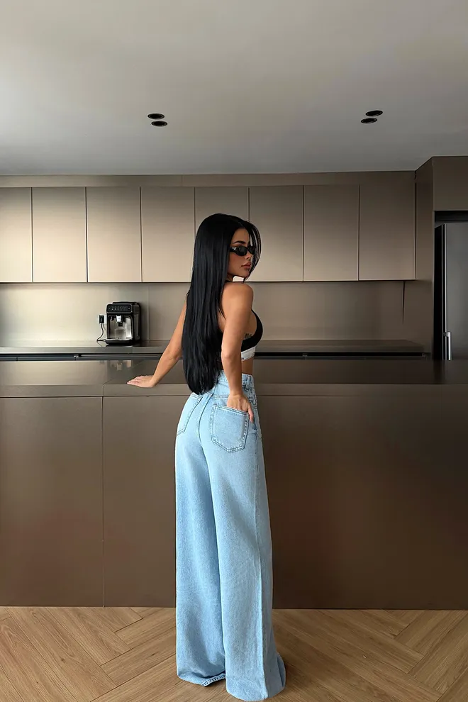 EYYO ATELIER Blue Jeans Palazzo High Waist Wide Leg Wholesale Clothing Spring