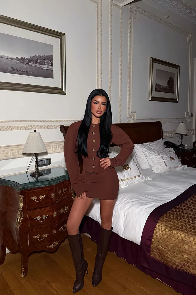 EYYO ATELIER Brown Elegant Sexy Formal Set For Fall & Winter Wholesale Clothing Sexy