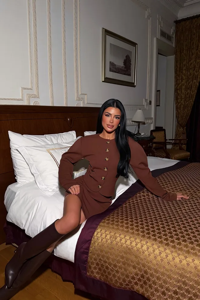 EYYO ATELIER Kahverengi Zarif Seksi Resmi Set Sonbahar Ve Kış İçin Toptan Giyim Doğum Günü