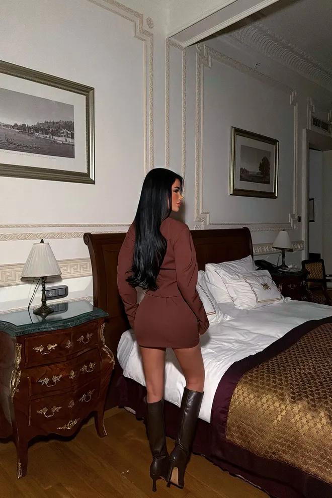 EYYO ATELIER Kahverengi Zarif Seksi Resmi Set Sonbahar Ve Kış İçin Toptan Giyim Sonbahar