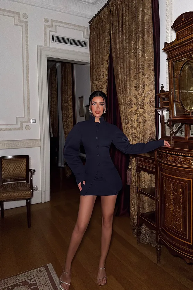 EYYO ATELIER Elegant Black Set With Shawl Collar Mini Bodycon Skirt Wholesale Clothing Sexy