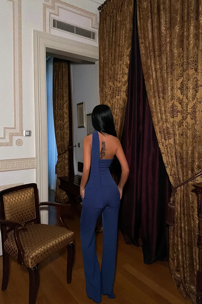 EYYO ATELIER Navy Blue Elegant Slim Fit Palazzo Set Wholesale Clothing Spring