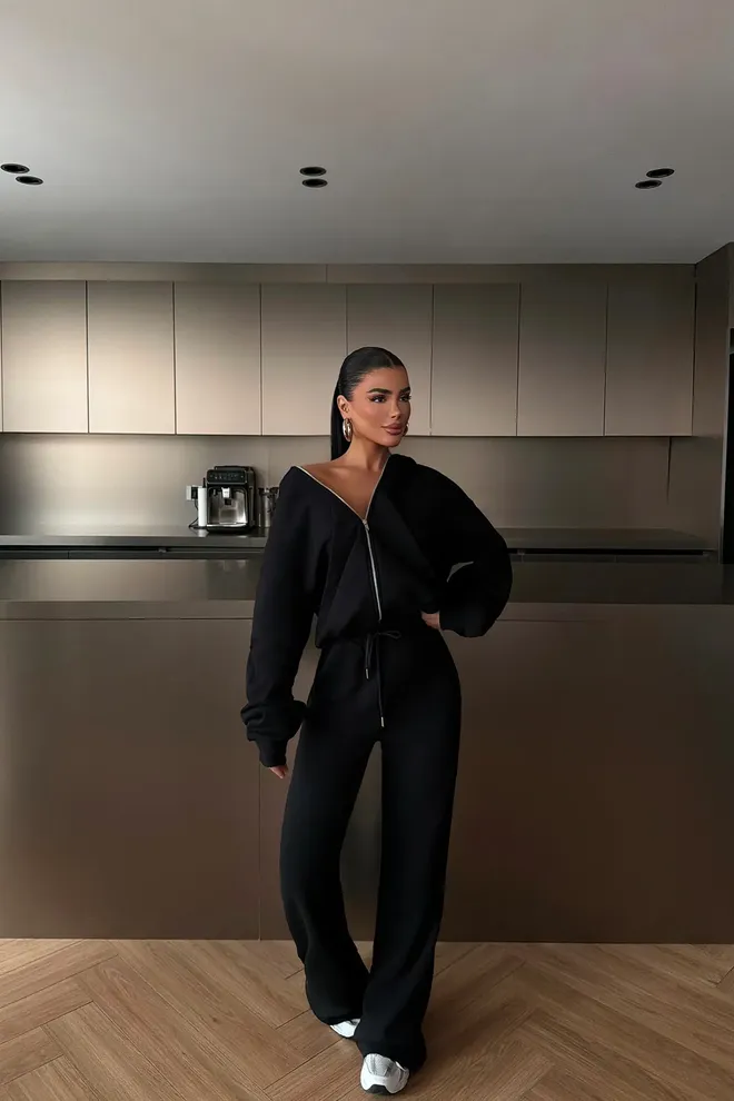 EYYO ATELIER Black Casual Sport Streetwear Set Wholesale Clothing Casual