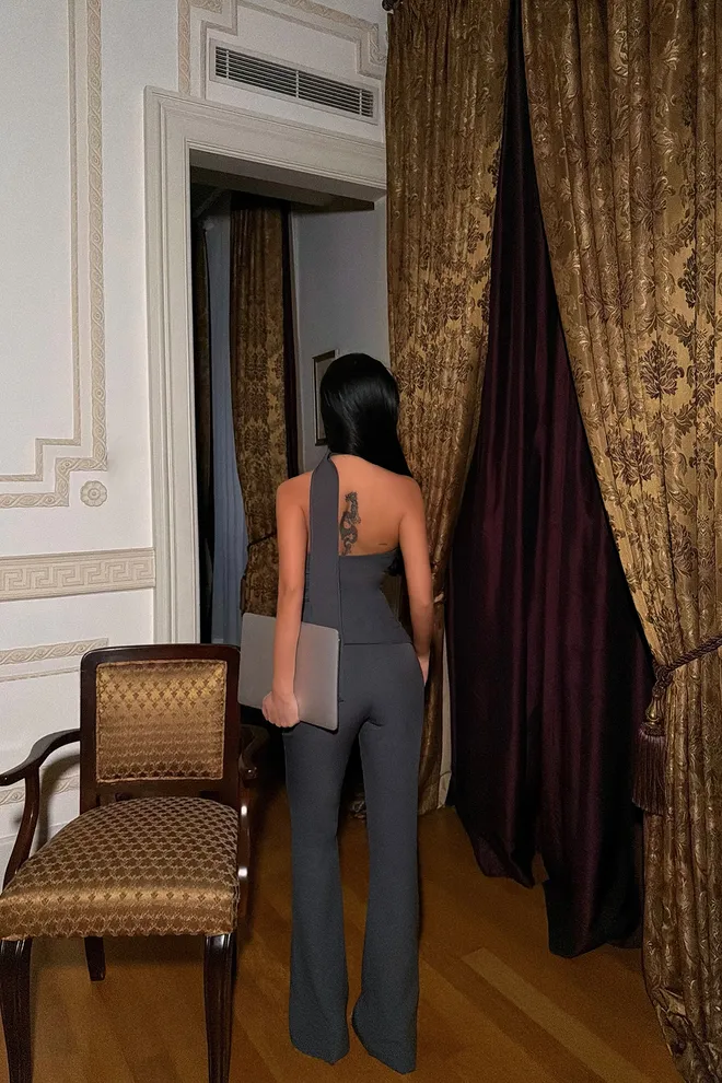 EYYO ATELIER Grey Elegant Formal Sexy Set Wholesale Clothing Spring