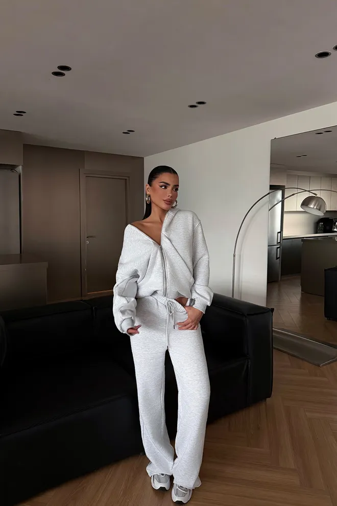 EYYO ATELIER Grau Lässig Sport Streetwear Set Großhandelskleidung Lässig