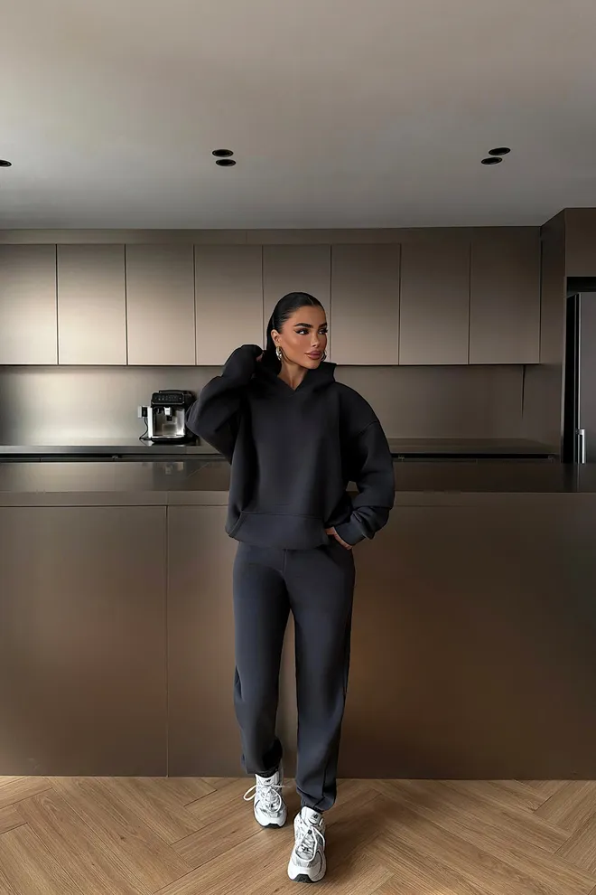 EYYO ATELIER Schwarz Lässig Sport Jogger Set Großhandelskleidung Lässig