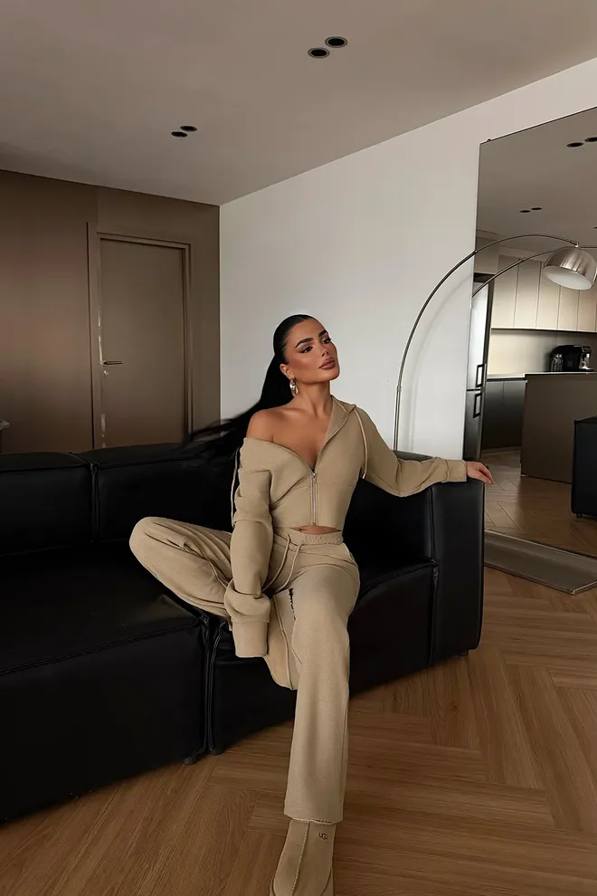 EYYO ATELIER Beige Lässig Sport Streetwear Set Großhandelskleidung Lässig