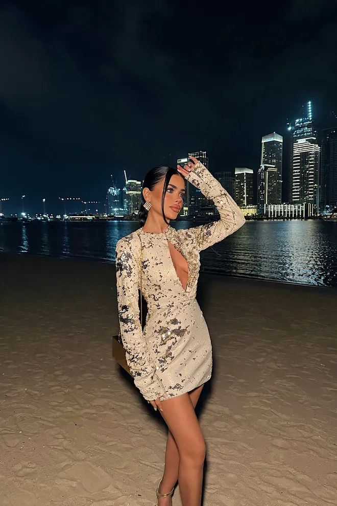 EYYO ATELIER Gold Sequined Sexy Bodycon Mini Dress Wholesale Clothing Spring