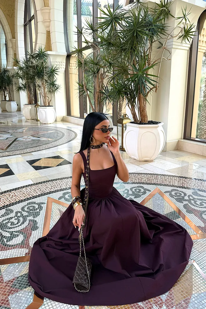 EYYO ATELIER Claret Red Elegant A Line Dress Wholesale Clothing Spring