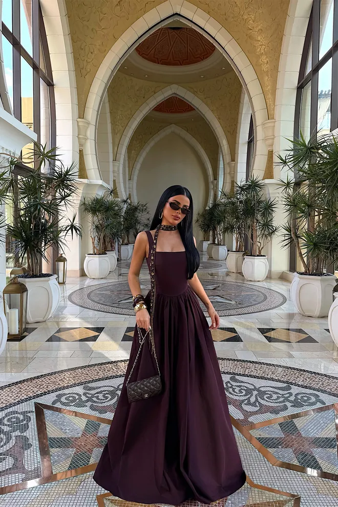 EYYO ATELIER Claret Red Elegant A Line Dress Wholesale Clothing 1