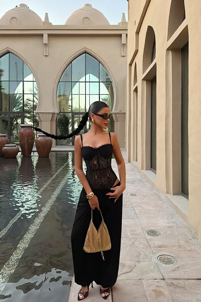 EYYO ATELIER Siyah Brigitta Dantel Elbise Toptan Giyim 0