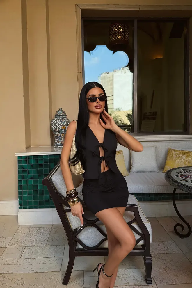 EYYO ATELIER Komplet Czarny Seksowny Elegancki Bodycon Mini Spódnica Hurtowa sprzedaż odzieży Casual