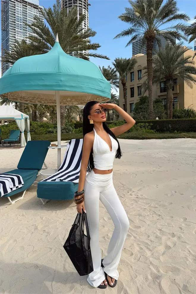 EYYO ATELIER Conjunto Branco Slim Fit Bootcut Roupas por atacado Casual