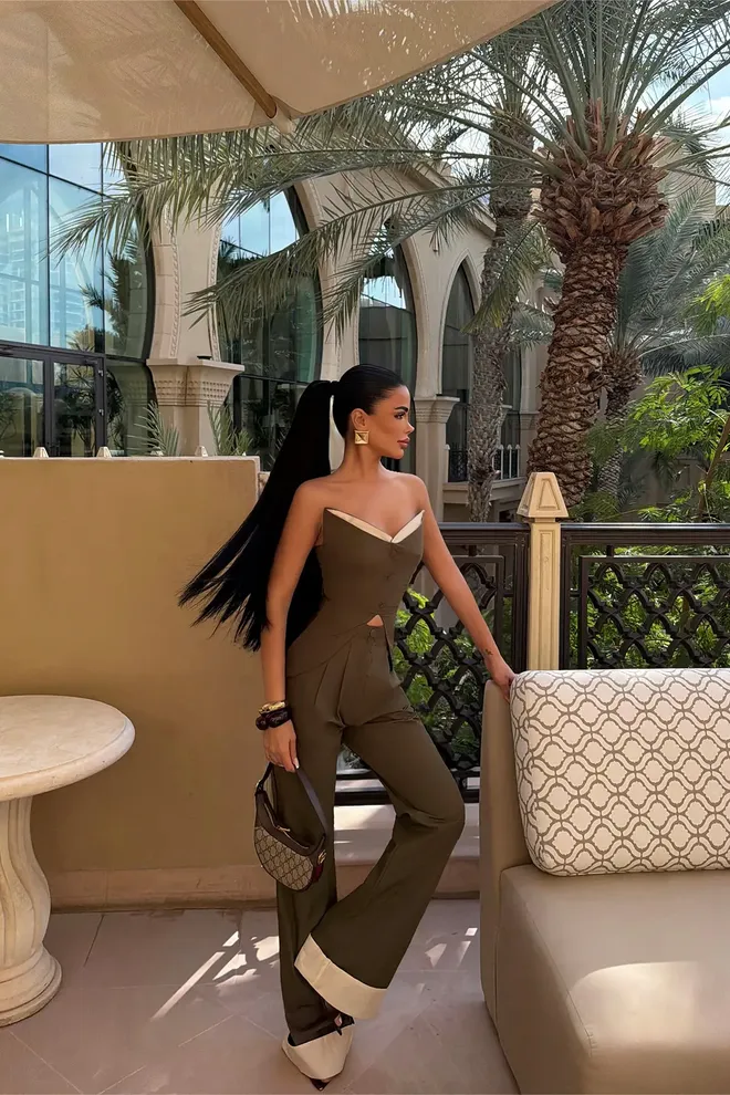 EYYO ATELIER Khaki Set For Work Party Evening Wholesale Clothing Spring