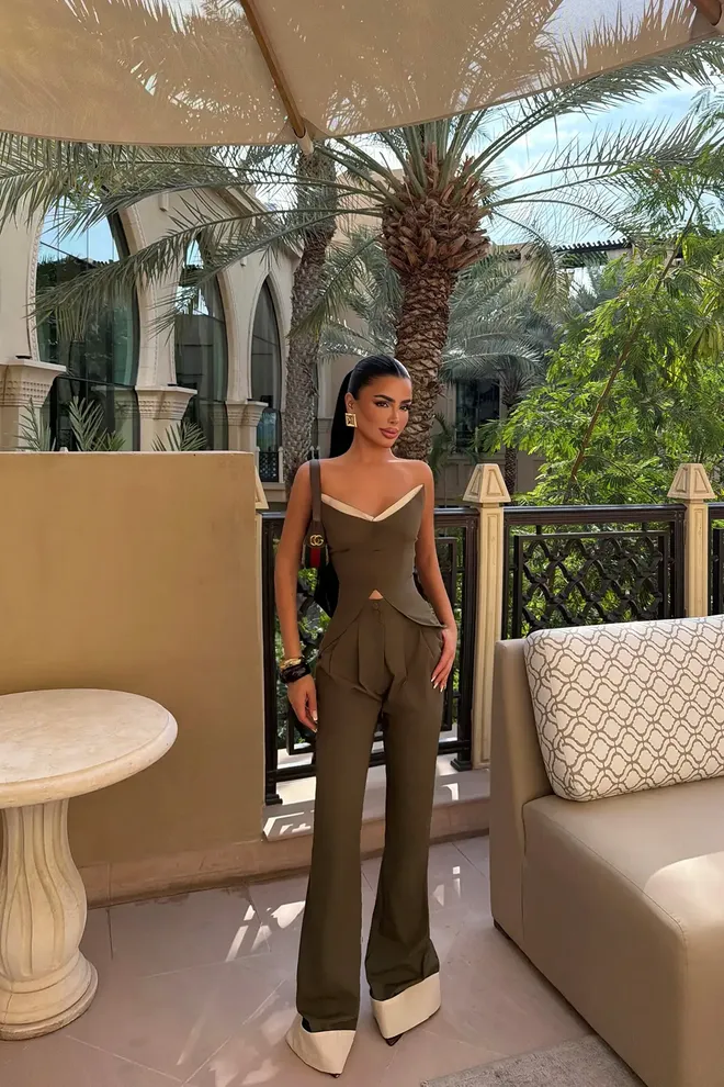 EYYO ATELIER Khaki Set For Work Party Evening Wholesale Clothing Sexy