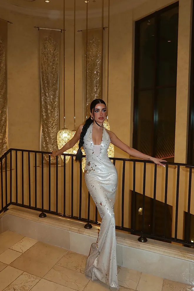 EYYO ATELIER Silver Glam Bodycon Halter Neck Floor Length Dress Wholesale Clothing 1