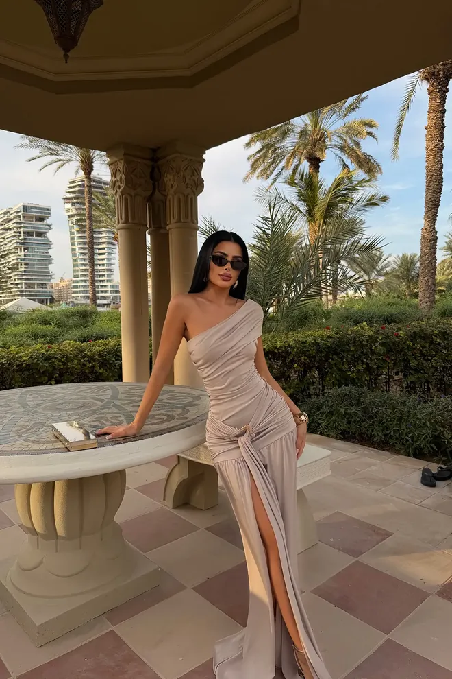 EYYO ATELIER Beige Sexy Elegant Glam Formal Dress Wholesale Clothing Cocktail