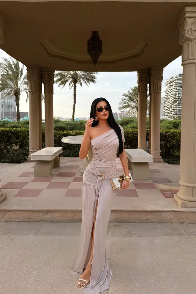 EYYO ATELIER Beige Sexy Elegant Glam Formal Dress Wholesale Clothing Spring