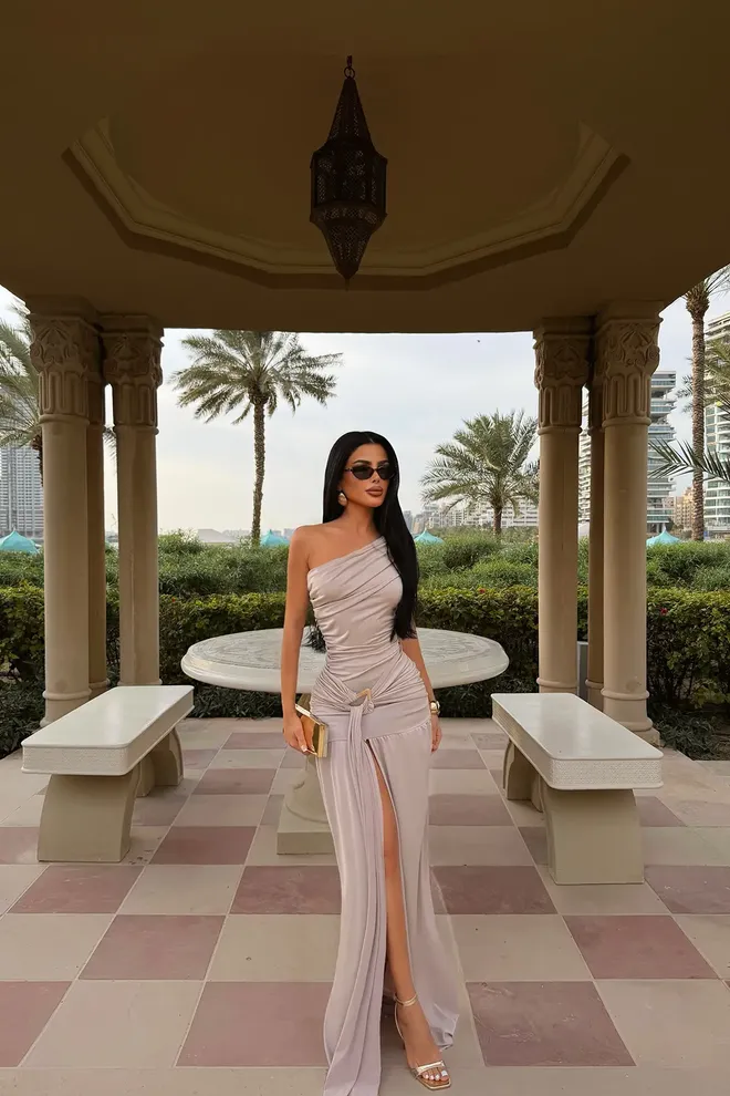 EYYO ATELIER Beige Sexy Elegant Glam Formal Dress Wholesale Clothing Sexy