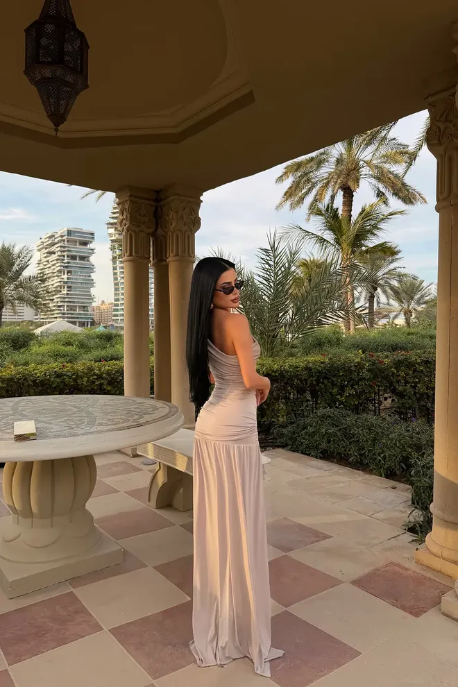 EYYO ATELIER Beige Sexy Elegant Glam Formal Dress Wholesale Clothing Formal