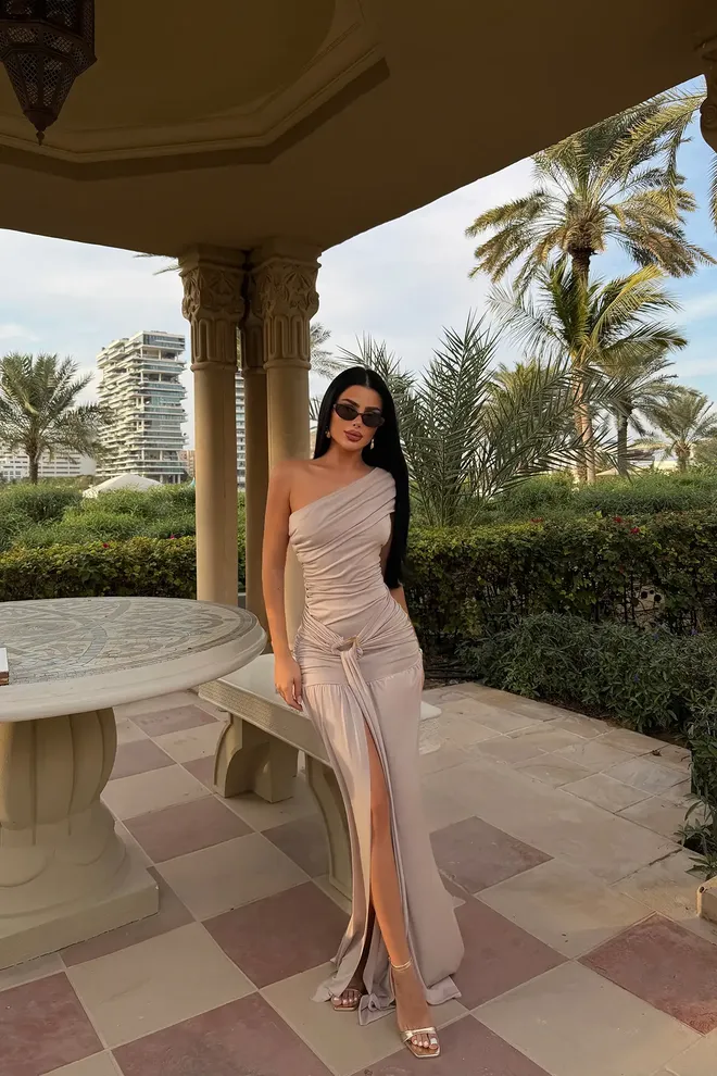 EYYO ATELIER Beige Sexy Elegant Glam Formal Dress Wholesale Clothing 1