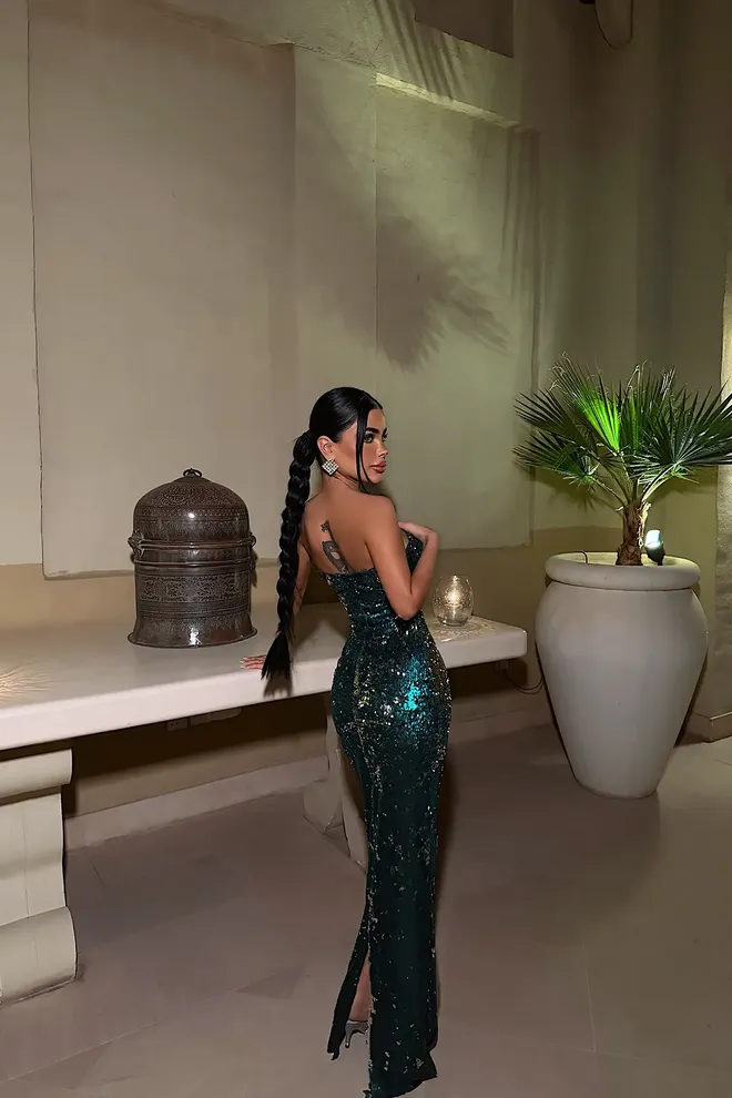 EYYO ATELIER Green Sexy Elegant Sequined Bodycon Dress Wholesale Clothing 5