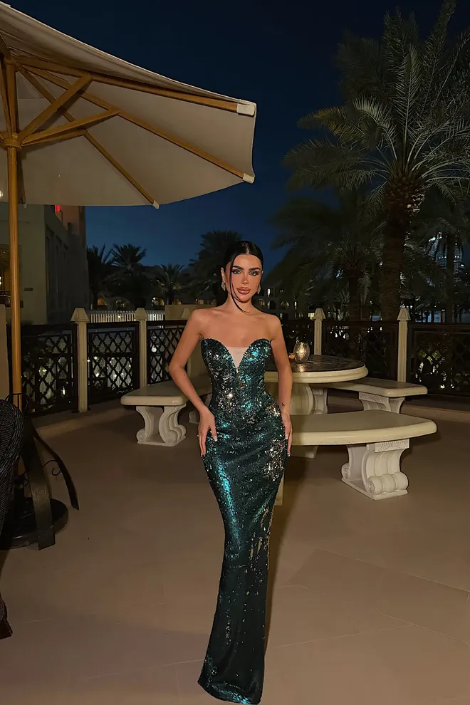 EYYO ATELIER Green Sexy Elegant Sequined Bodycon Dress Wholesale Clothing Spring