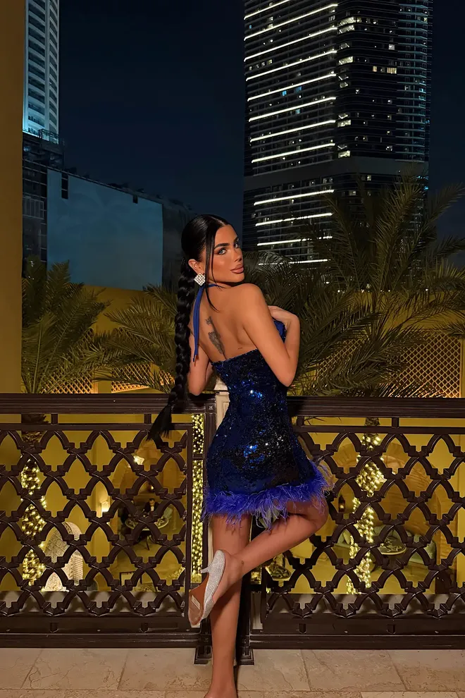 EYYO ATELIER Blue Sequined Sexy Bodycon Mini Dress Wholesale Clothing Formal