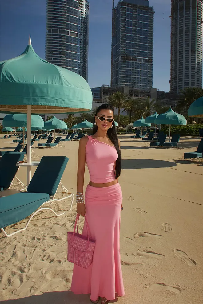 EYYO ATELIER Pink Elegant Mermaid Maxi Skirt Set Wholesale Clothing Casual