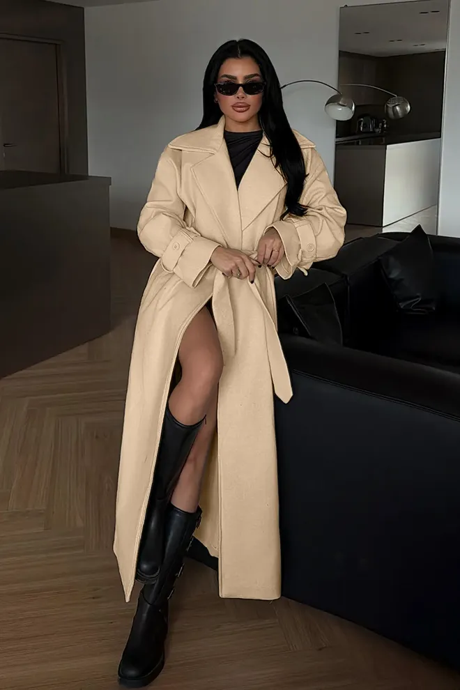 EYYO ATELIER Beige Elegant Wrapover Single Breasted Coat Wholesale Clothing 1