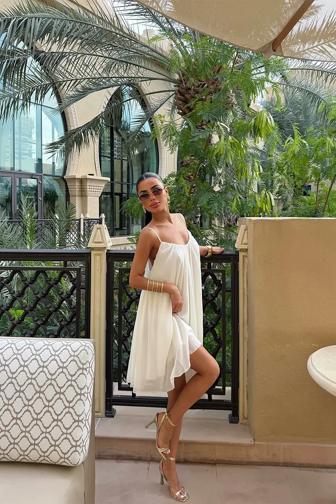 EYYO ATELIER White Sleeveless Slip Dress With Sweetheart Neck Wholesale Clothing Spring