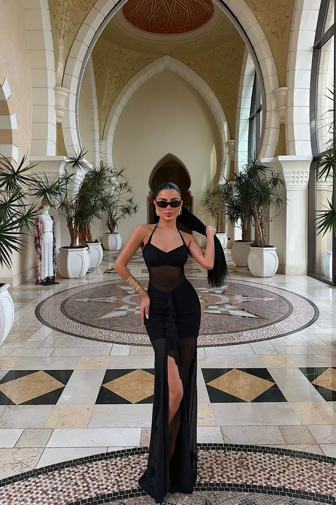 EYYO ATELIER Črna Glam Elegantna Formalna Obleka Slip Oblačila na debelo Seksi