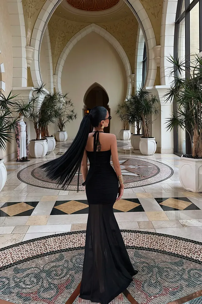 EYYO ATELIER Vestito Nero Glam Elegante Formale Sottoveste Abbigliamento all'ingrosso Primavera