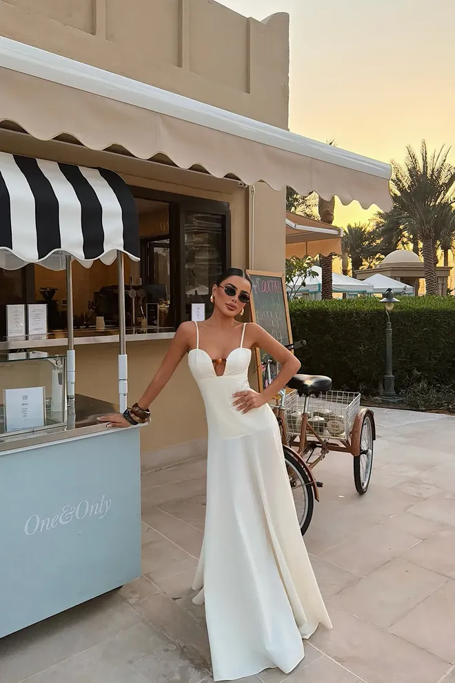 EYYO ATELIER Vestido Branco Sensual Elegante Formal Glamoroso Roupas por atacado Sensual