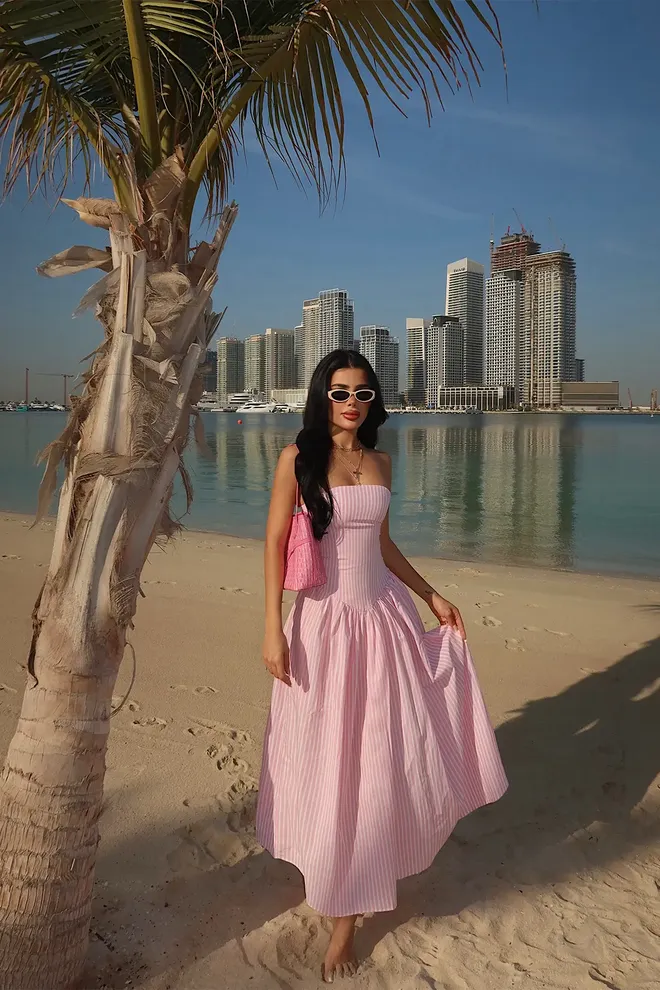 EYYO ATELIER Pink Strapless Maxi Blazer Dress Wholesale Clothing 1