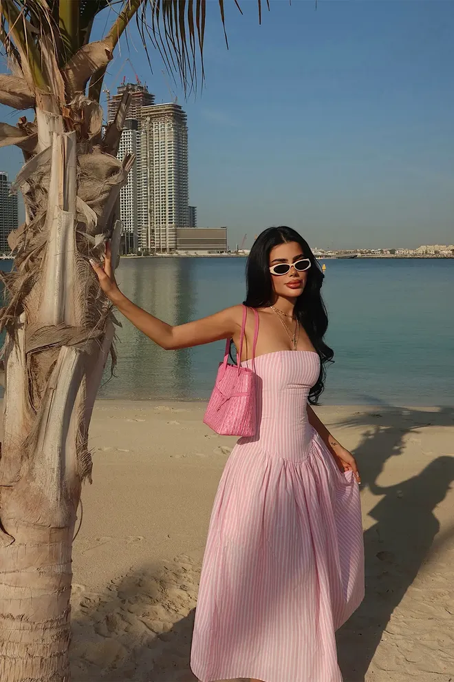 EYYO ATELIER Pink Strapless Maxi Blazer Dress Wholesale Clothing Beach