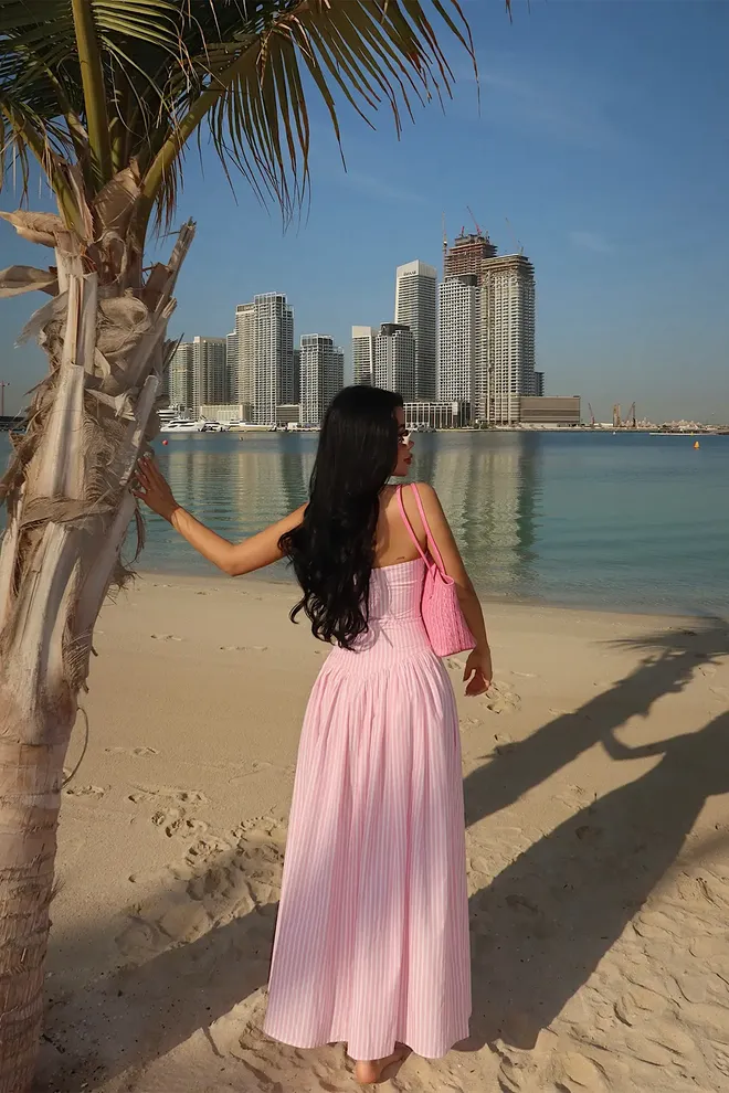 EYYO ATELIER Pink Strapless Maxi Blazer Dress Wholesale Clothing Boho