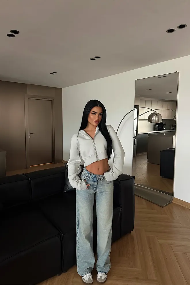 EYYO ATELIER Beige Slim Fit Hooded Neck Crop Cardigan Wholesale Clothing 1