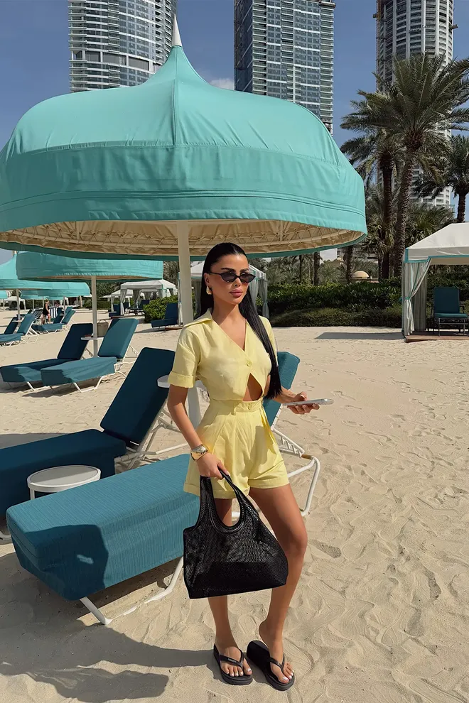 EYYO ATELIER Sarı Gündelik Seksi Zarif Sokak Tarzı Tulum Toptan Giyim Sahil Giyim